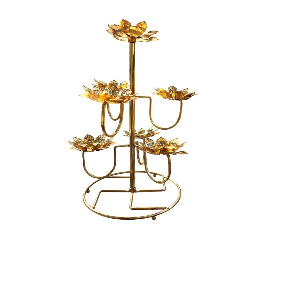 Lotus Flower Candle Holder Tealight Tray Golden Metal Stand For Meditation & Dec
